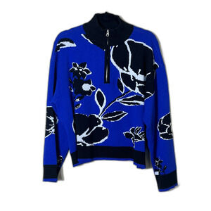 Sugar Lips Carrey Floral Zip Up Sweater Size Large Blue Black Zip Up EUC